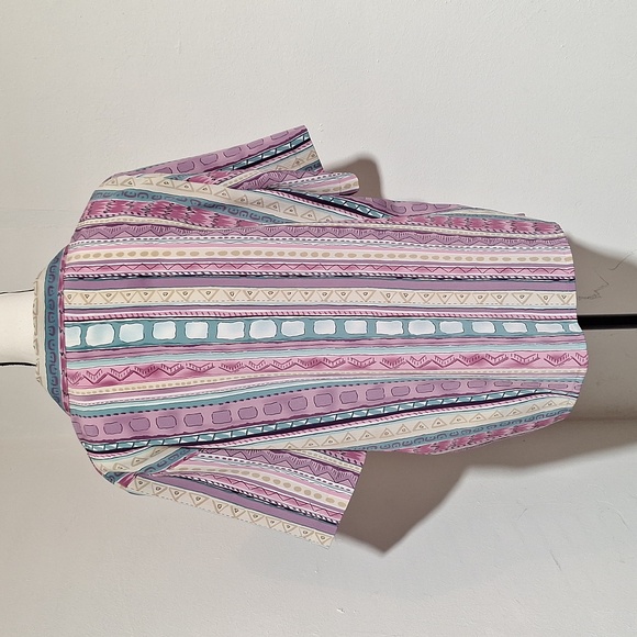 Alluson Dalet Multicolor Striped Full Button-Up Short Sleece Blouse Size 14P - Picture 8 of 16